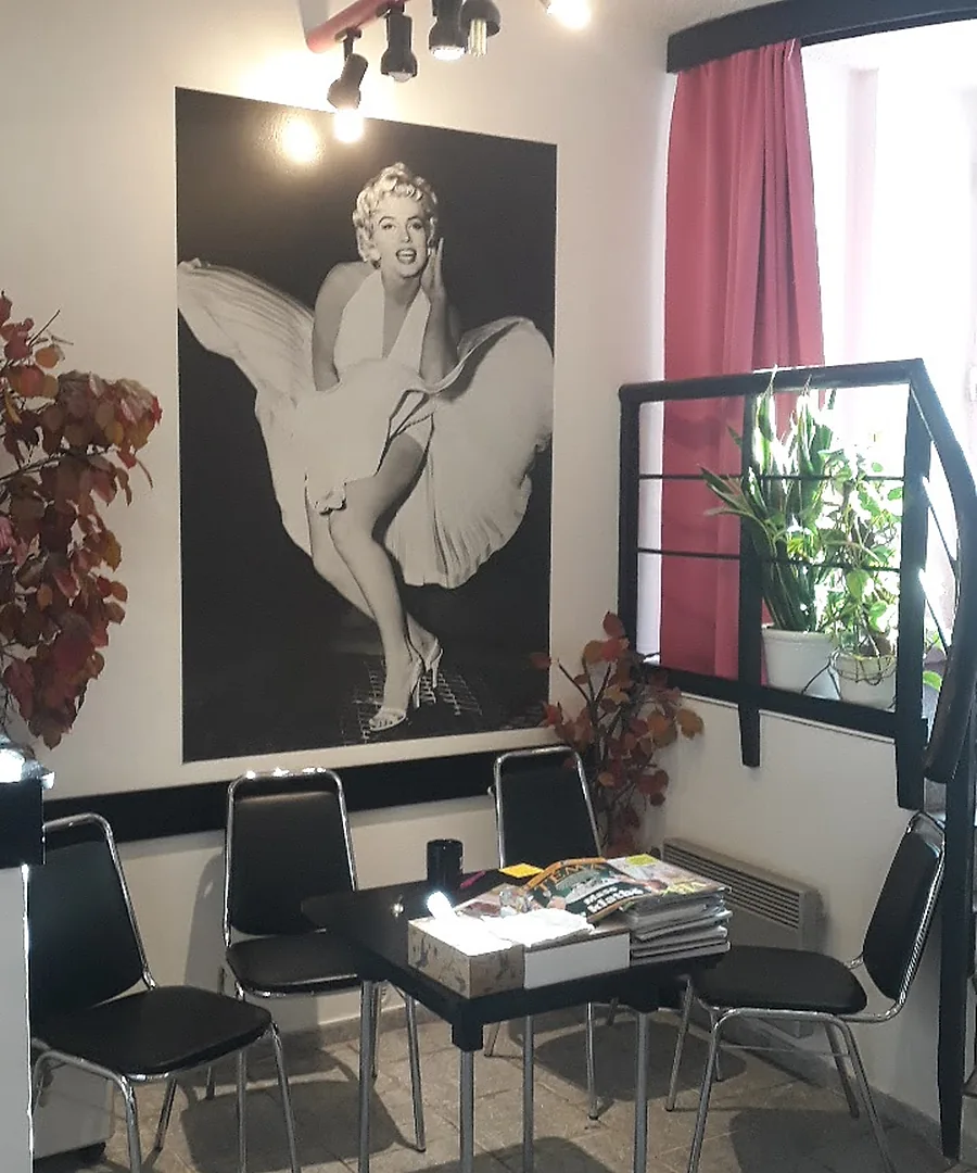 Vstupní část salonu s obrazem Marilyn Monroe